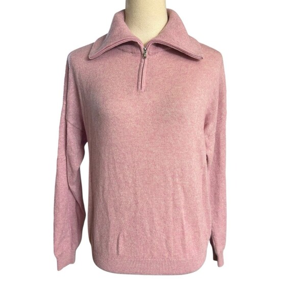 Charter Club Luxury 100% Cashmere Women's Pink Ribbed 1/4 Zip Classic Sweater M - Picture 1 of 9